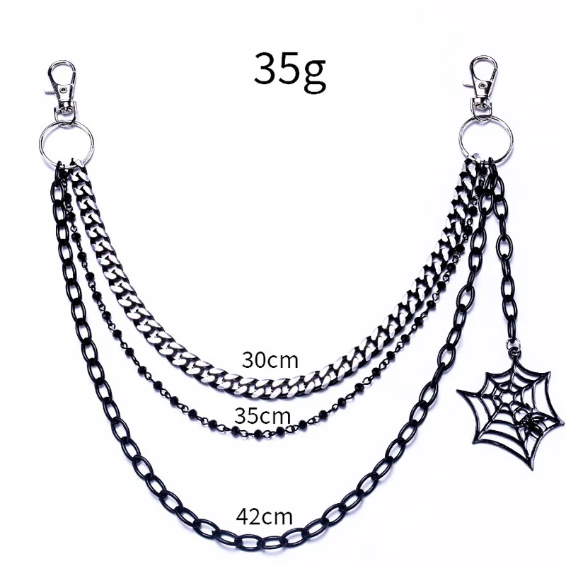 Halloween Gifts keychain Fashion Punk Black Metal Pants Chain Hip Hop Spider Web Pendant Jeans Chain for Men Women Accessories