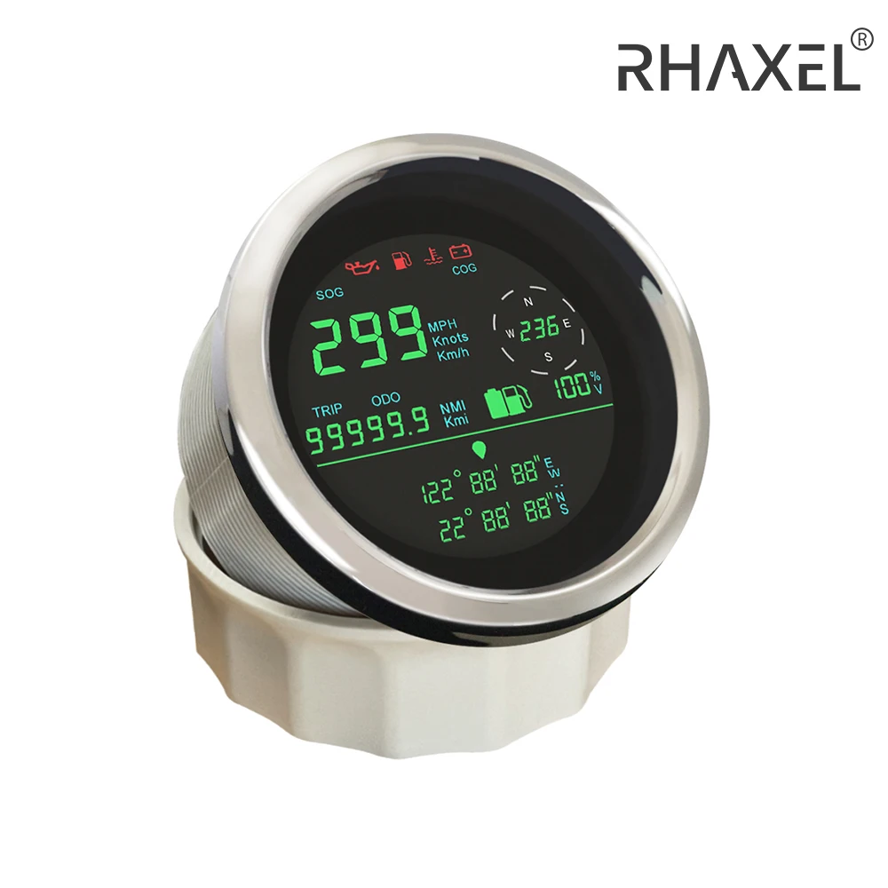 RHAXEL GPS Speedometer Odometer 0-299KM/H Knots MPH Mileage Adjustable Overspeed Alarm Fuel Level Meter Voltmeter for Boat Car