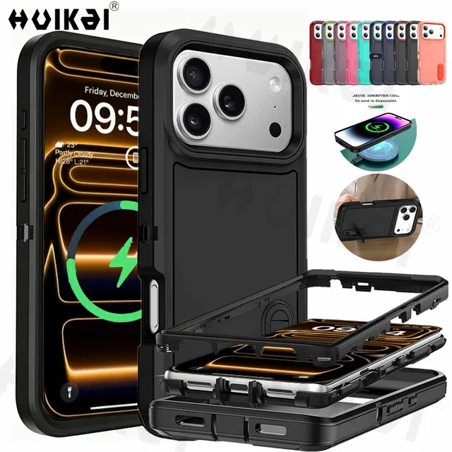 Etui na iPhone 17 Pro Max 17e 15 Pro Max 14 Plus 13 12 11, wytrzymałe, amortyzujące wstrząsy, pełne etui ochronne z silikonowej gumy.