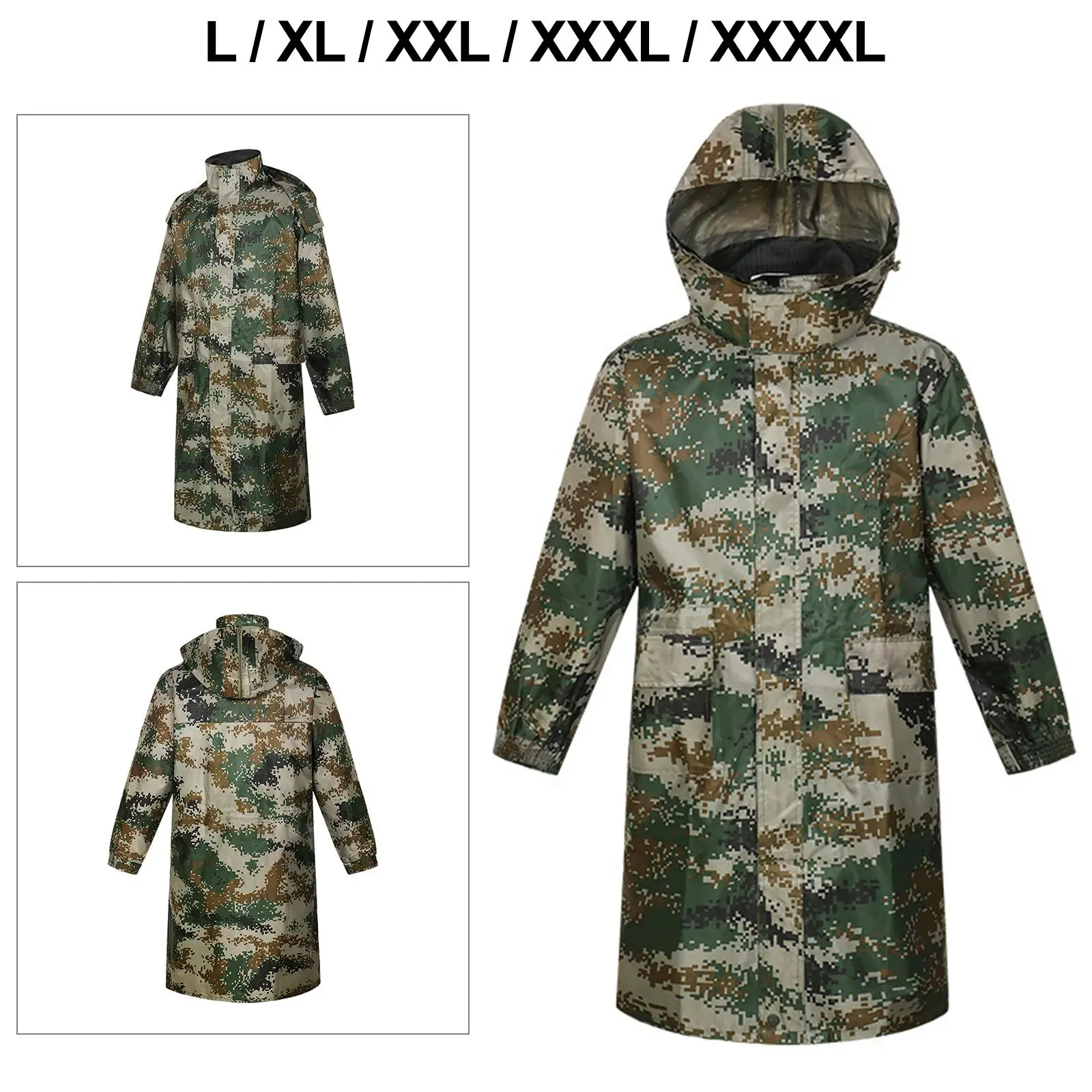 Long Rain Coat with Hood Waterproof Camouflage Windbreaker Jacket Rain Cape Rainwear for Men Adults Climbing Outdoor Emergency