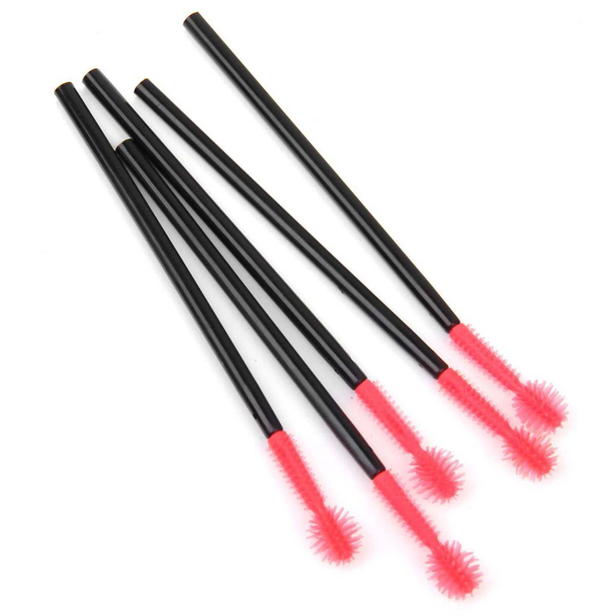 50 Uds. Cepillos de pestañas desechables, cabeza de silicona negra y roja, mango de plástico, pestañas separadas, ojos más grandes, kits de herramientas de maquillaje para niñas
