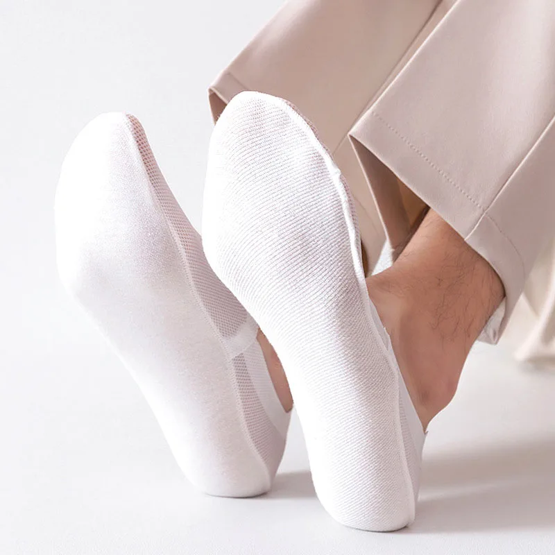 3 Pasang Kaus Kaki Pria Musim Panas Lembut dan Bernapas, Kaus Kaki Kasual Nyaman Tanpa Tampilan, Warna Solid, Silikon Anti Selip, Sandal Kaus Kaki