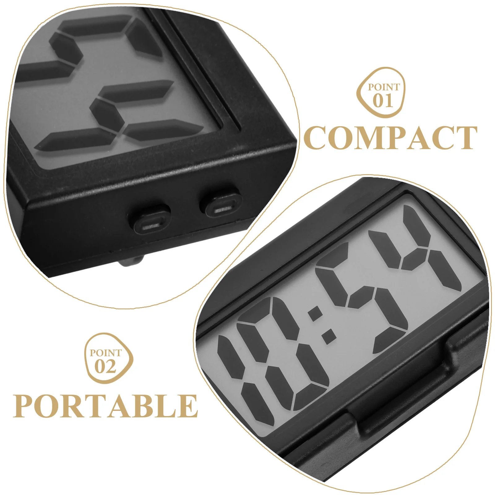 

ULTECHNOVO Mini Clock Travel Alarm Dashboard Display Black Plastic Auto Timepiece for Vehicle Interior