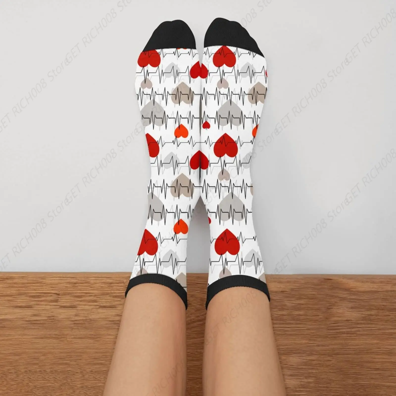 Corazón Ritmo Ecg Rojo Amor Corazón Feliz Día de San Valentín Casual Divertido Funky Novedad Calcetines para Hombres Mujeres