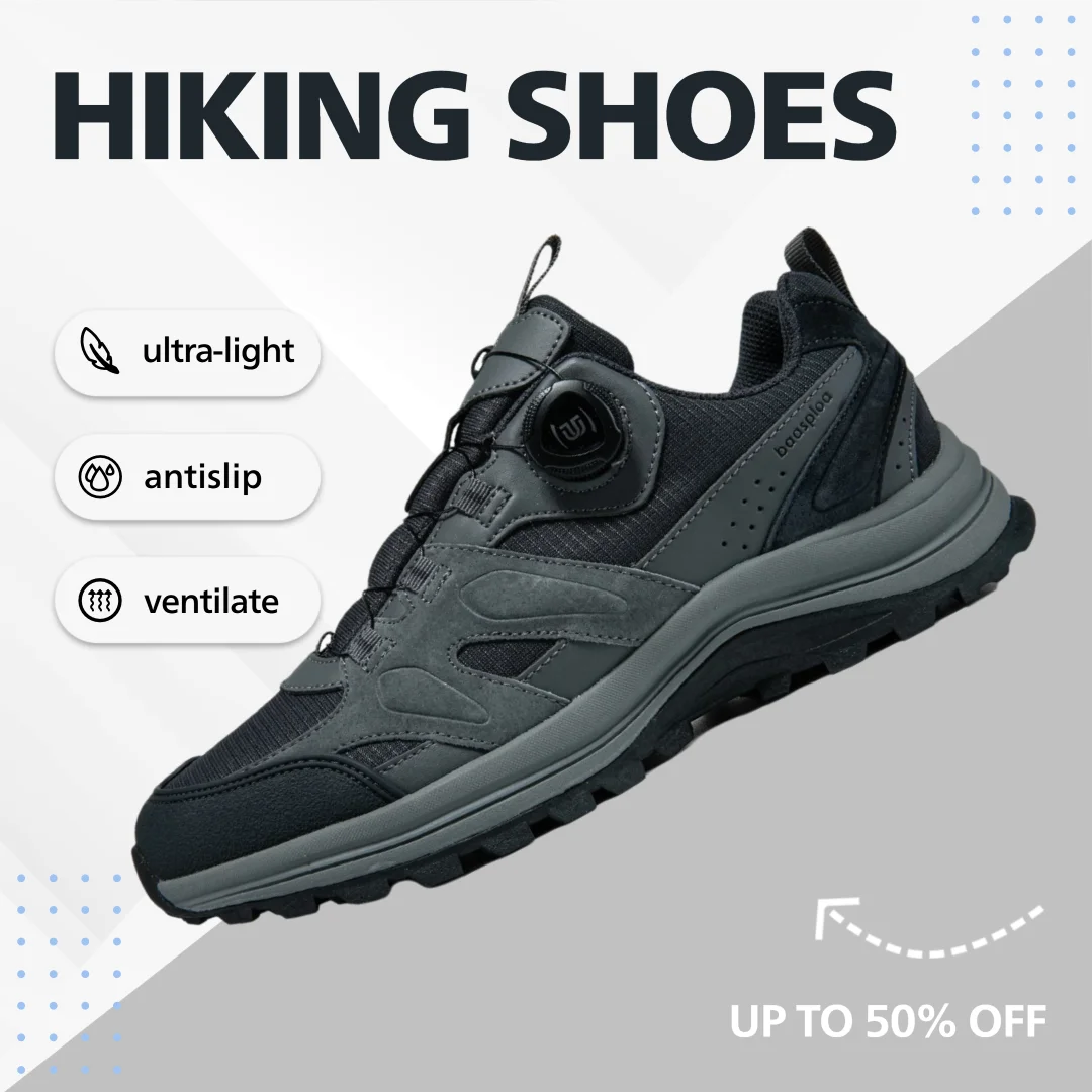 Baasploa Men Hiking Sneakers Leather Comfort Wear Resistant Outdoor Shoes Male Breathable Mesh Casual Sneakers Climbing Shoes