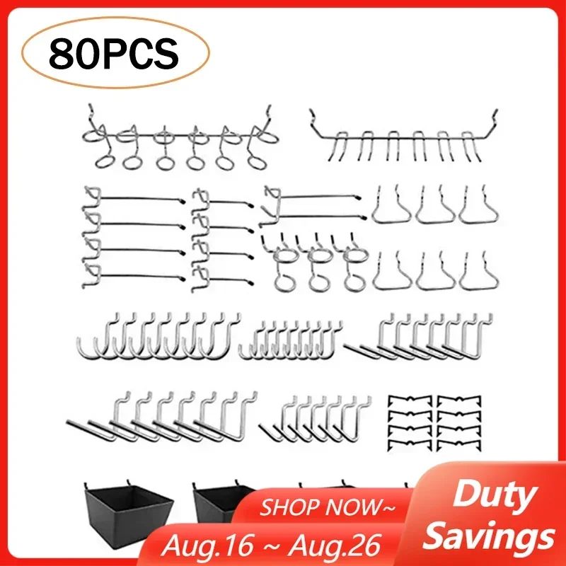 80PCS Pegboard Hooks Assortment Home Store Storage Hooks Peg Board Tool Hanger Set Garage Kitchen Workshop Organizer Hooks