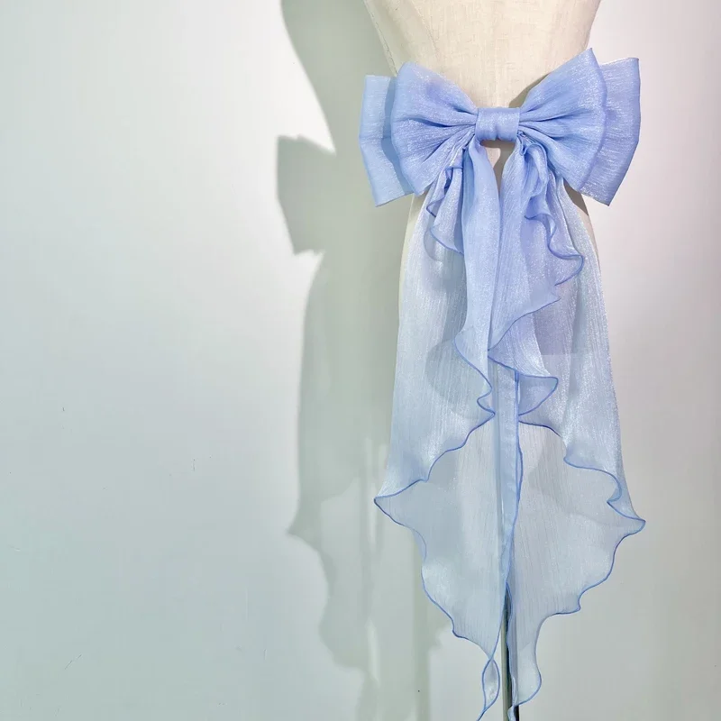 Trailing Bow Shiny Silk Double Layer Bowknot Detachable Decoration Lolita Dress Wedding Dresses Large Waist Accessories with Pin