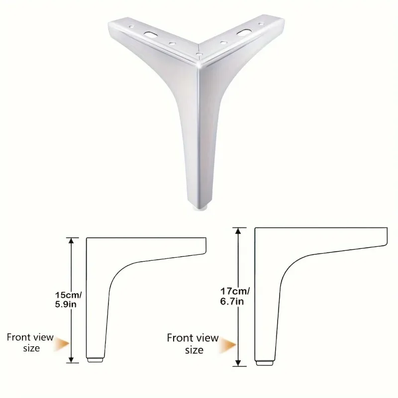 Heavy Duty Chrome Silvery Three-Prong Furniture Legs Metal Replacement Feet for Sofa,Couch,Table,Chair,Cabinet DIY Furniture