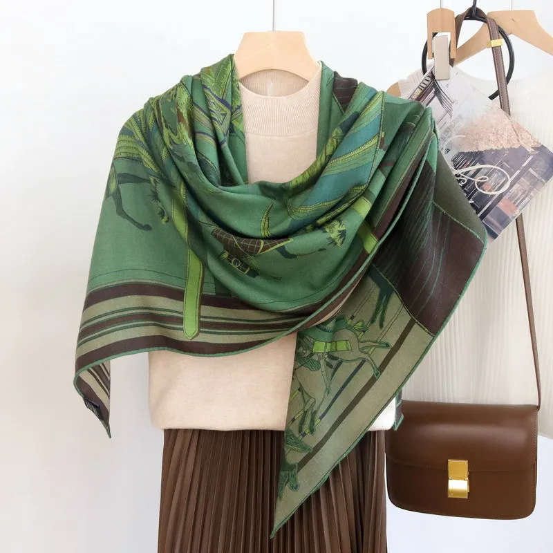 Two Faced Winter Scarf 135CM Women Double Faced Wool Silk Shawls Warm Soft Pashmina Oversized Foulard Wrap Stole Scarves