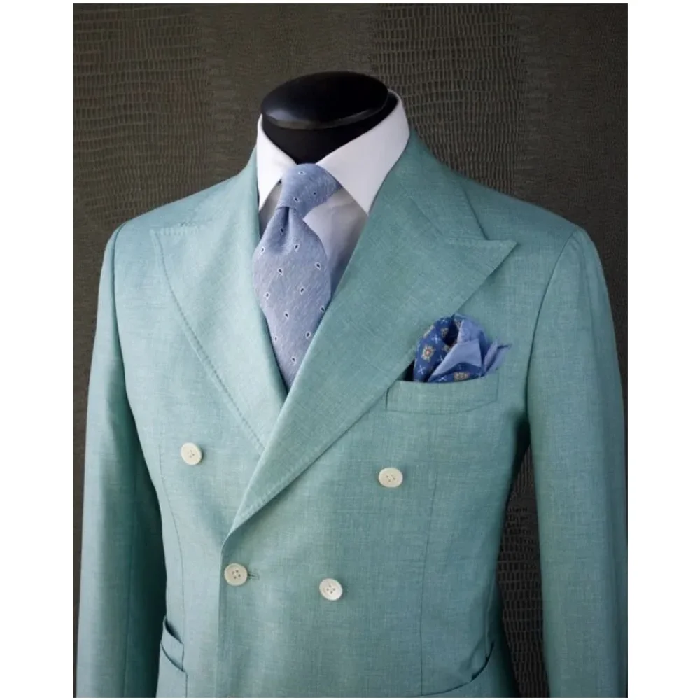 

Mint Green Jacket Pants Men Suits Double Breasted Formal Groom Wear 2 Pieces Business Work Blazer(Jacket+Pants)