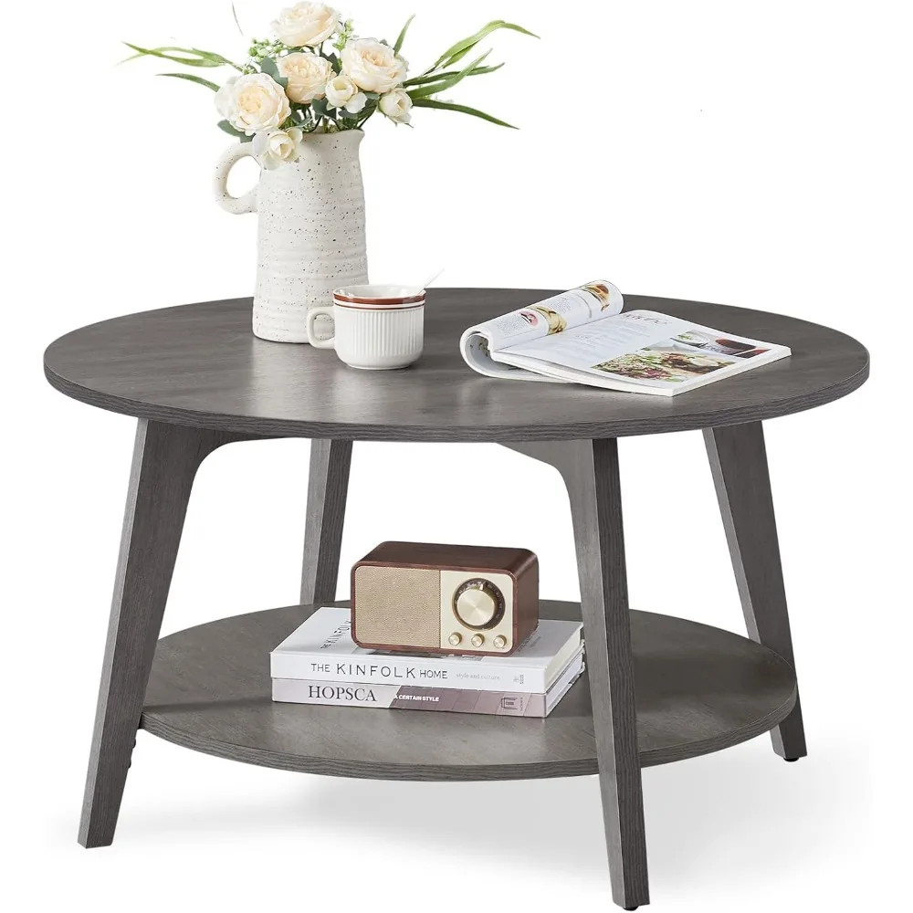 

Round Coffee Table, 2 Tier Coffee Table with Storage, for Living Room, 31.5 x 17.7 Inches, Easy to Assemble