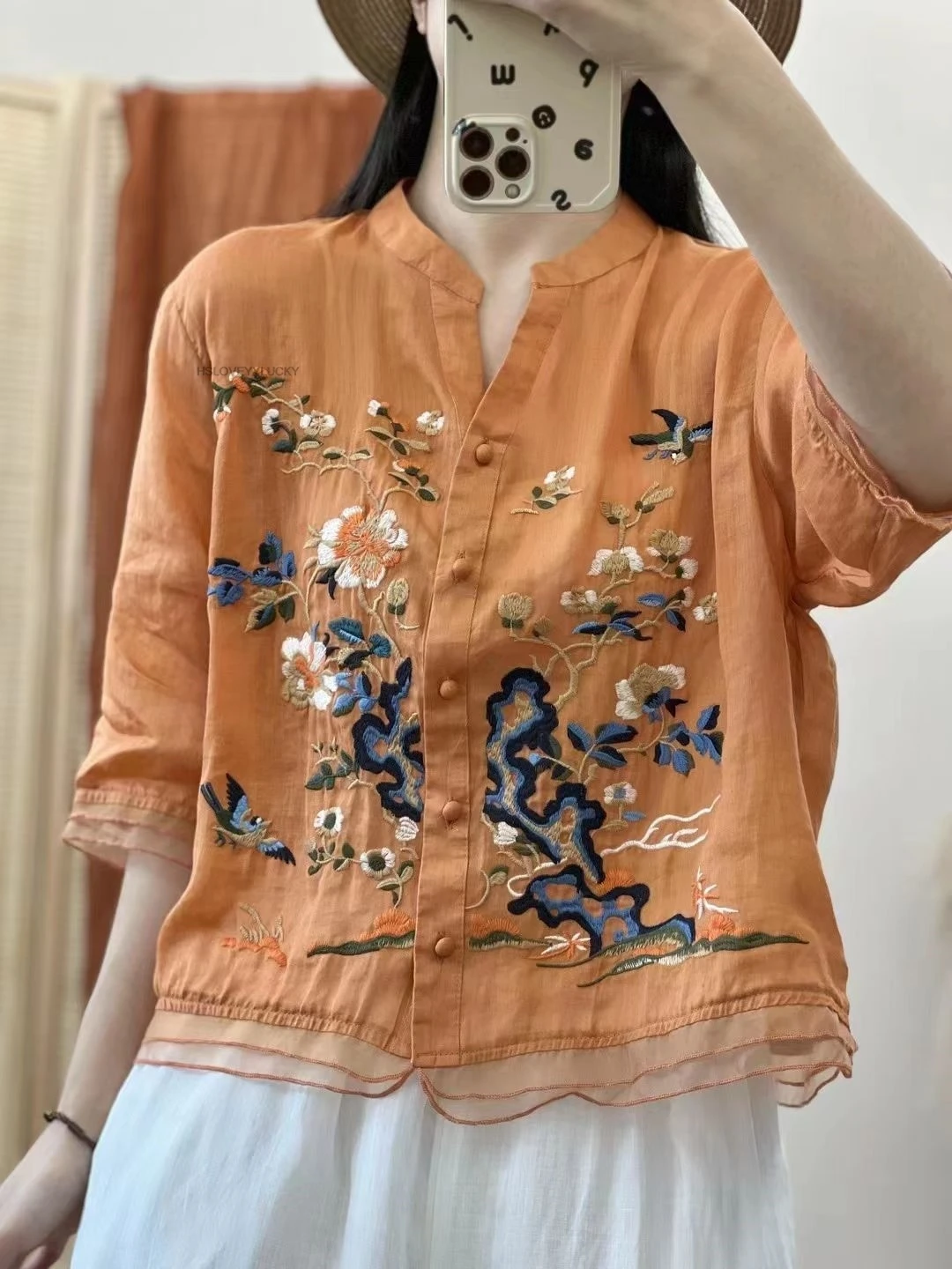 Autumn New Fashionable Cotton Linen Top Summer Sun Protection Embroidery Versatile Cardigan Chinese Style Retro Patchwork Top