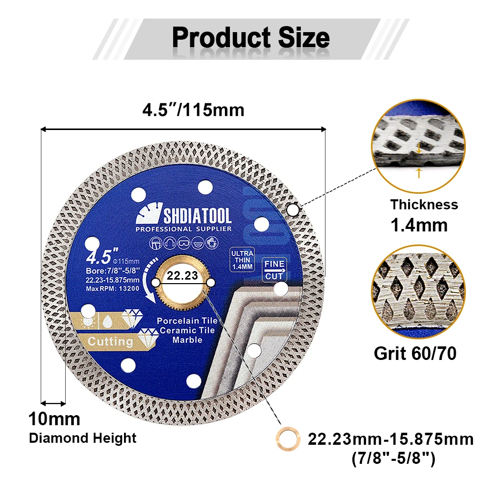 SHDIATOOL 2pcs 115mm Superthin Saw Blades Set Diamond Mesh Cutting Discs For Tile Porcelain Marble Ceramic Quartz Cutter Plate