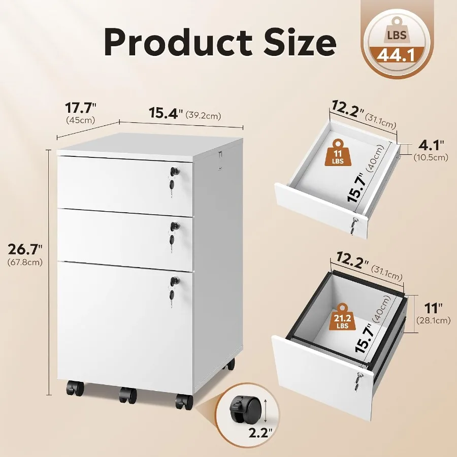 Office Wood File Cabinet With 3 Drawers And 3 Individual Locks For Secure Document Storage In Natural Wood Finish