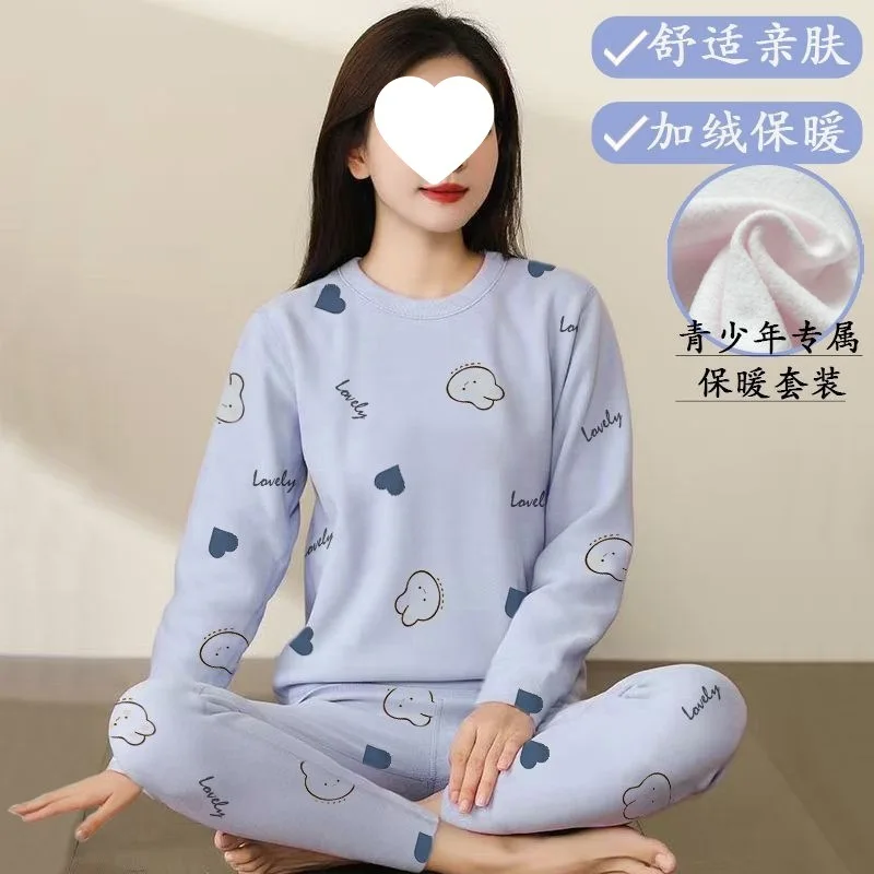 قميص سفلي دافئ مخملي للخريف والشتاء، يرتدي ملابس داخلية دافئة للفتيات، ملابس خريفية غير رسمية برسوم كارتونية، سراويل خريفية، #4