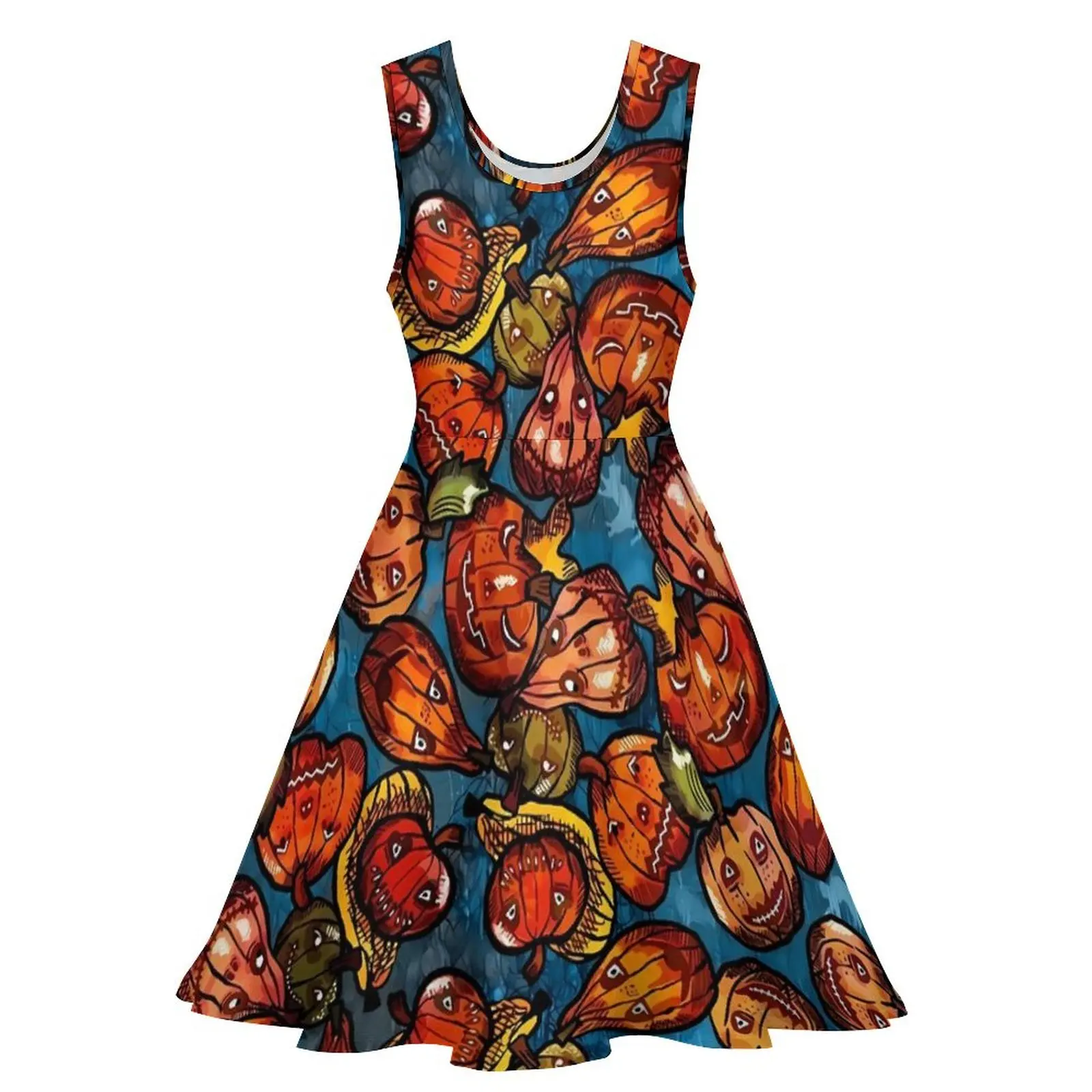 Pumpkins And Ghost Dress High Waist Halloween Print Aesthetic Dresses Summer Women Oversized Sexy Design Skate Dress