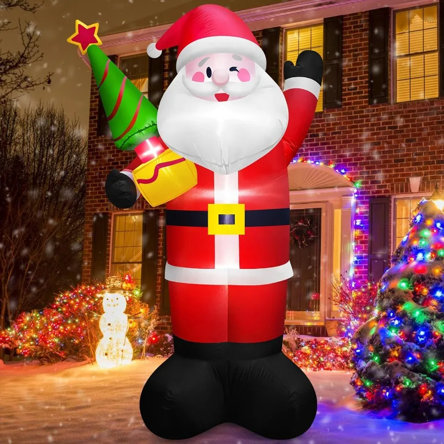 Decoraciones navideñas inflables de Papá Noel gigante de 8 pies de alto,  sopladores de árboles al aire libre con luces LED integradas y estacas de  sujeción para invierno / Decoración para el hogar, image size:900x900