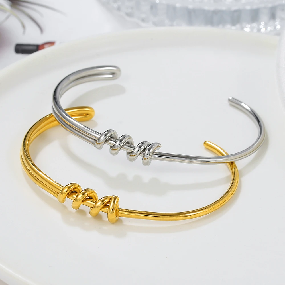 

Classic Geometric C-Shaped Wrap Knotted Stainless Steel Bracelet Trend Simple Open Bracelet for Men and Women Not Fade Jewelry