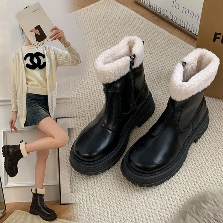 

New Autumn and Winter Ankle Boots Women Back Zipper Retro Round Toe Flat bottinBoots English Style Fashion Casual sneaker simpl