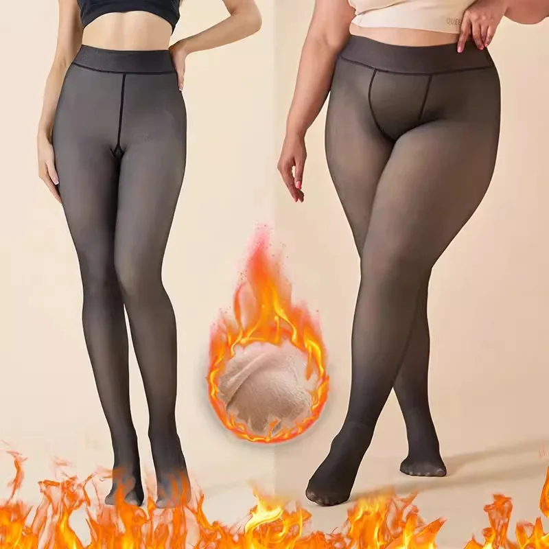 

Большие прозрачные колготки с передней и задней ластовицей на плюшевой подкладке, теплые зимние леггинсы телесного цвета с иллюзией для женщин больших размеров в холодную погоду