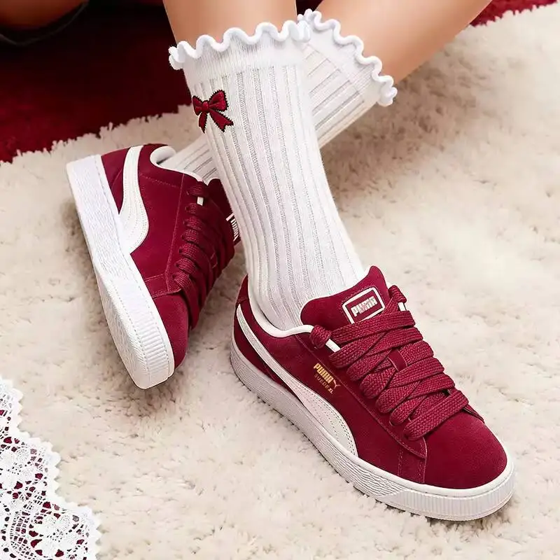 PUMA Burgundy Suede Retro Skate Sneakers, XL Chunky Laces Thick Sole Breathable Unisex Daily Casual Fashion Shoes 395205-12
