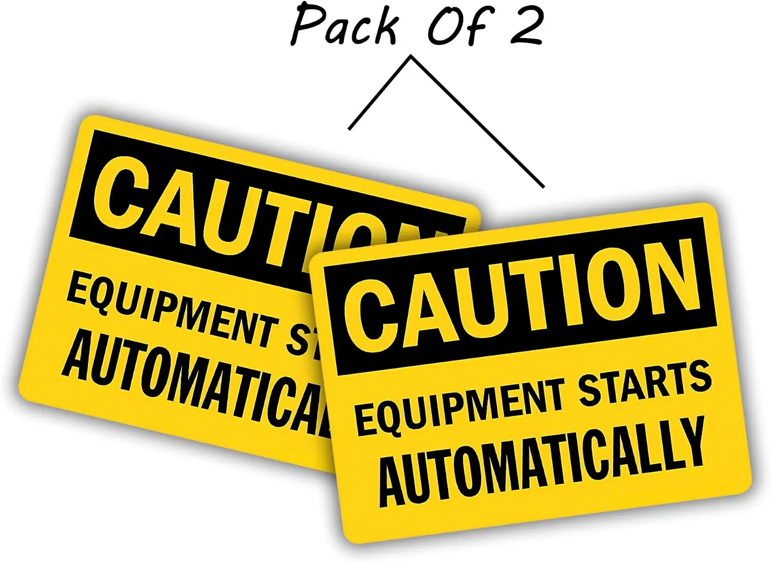 2 Pack Caution This Equipment Starts Automatically Sign PVC Vinyl Sticker For Equipment Panels And Access Doors Decal