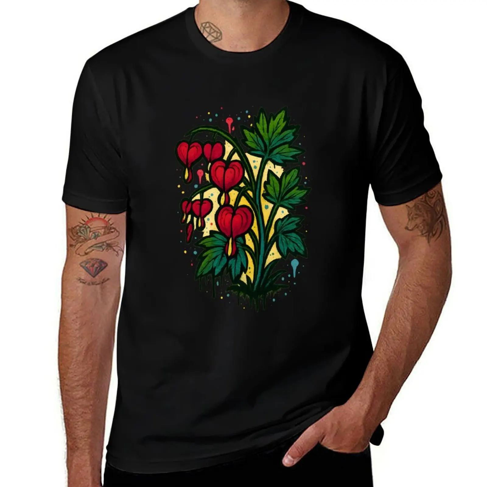 

Bleeding Heart Bloom – Street Art Botanical Fusion T-Shirt topping custom t shirt big and tall t shirts for men