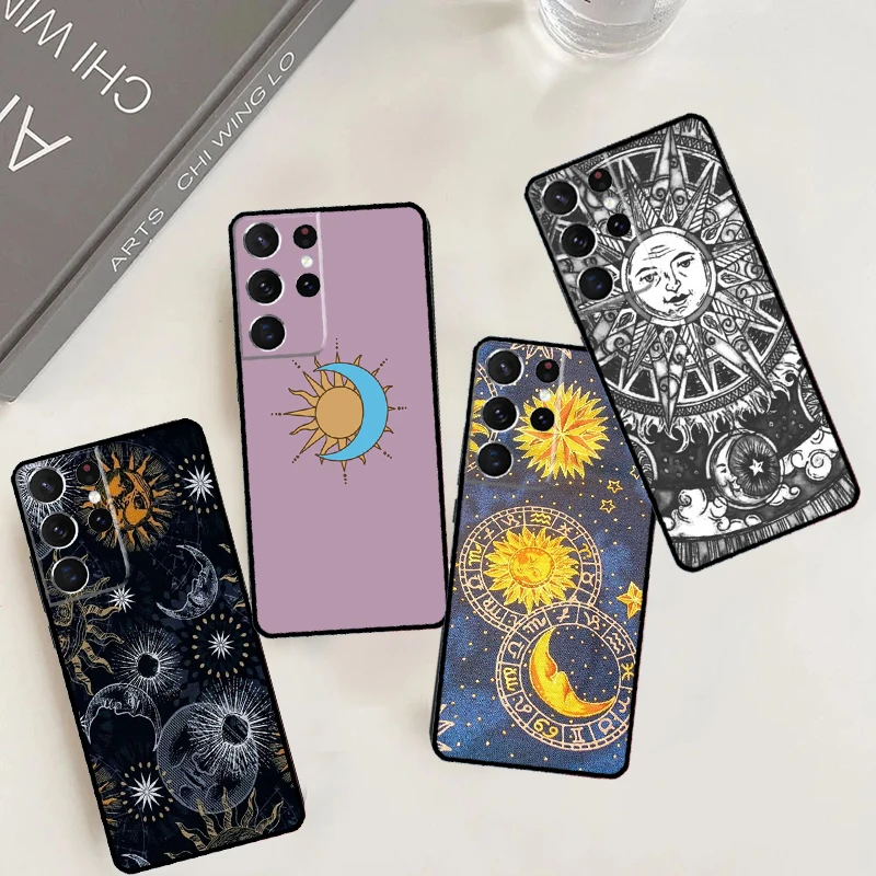 Hippie Sun and Moon Art Case For Samsung Galaxy S24 Ultra S22 S23 Plus Note 10 Note 20 S8 S9 S10 S20 S21 FE Cover