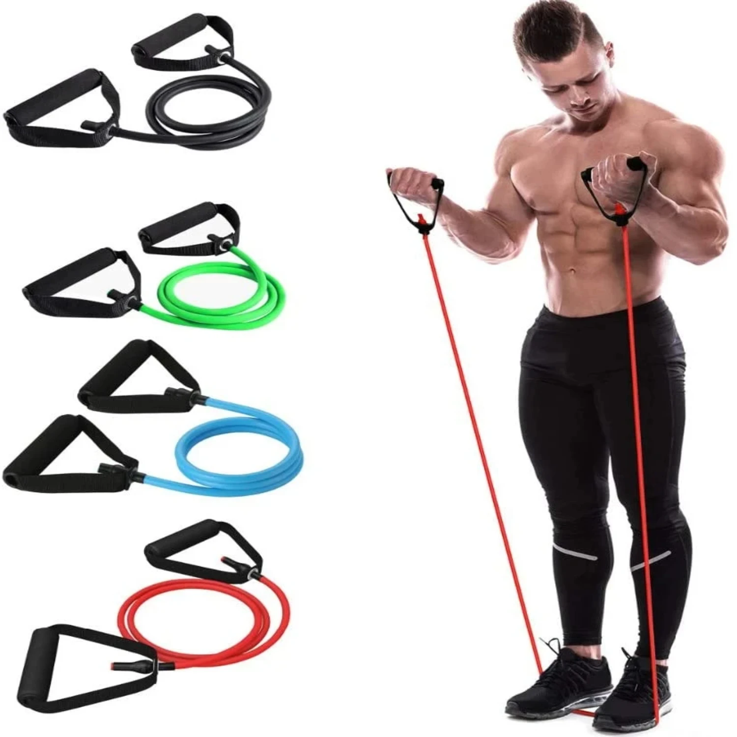 High-quality Elastic Resistance Bands with Handles for Hot Yoga - Set of 5 Durable Rubber Tube Bands for Muscle Training, Gym Wo