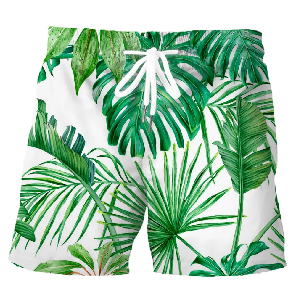 HX-Short de plage hawaïen pour homme, short de planche imprimé feuilles 191, noir et blanc, vêtements de mode