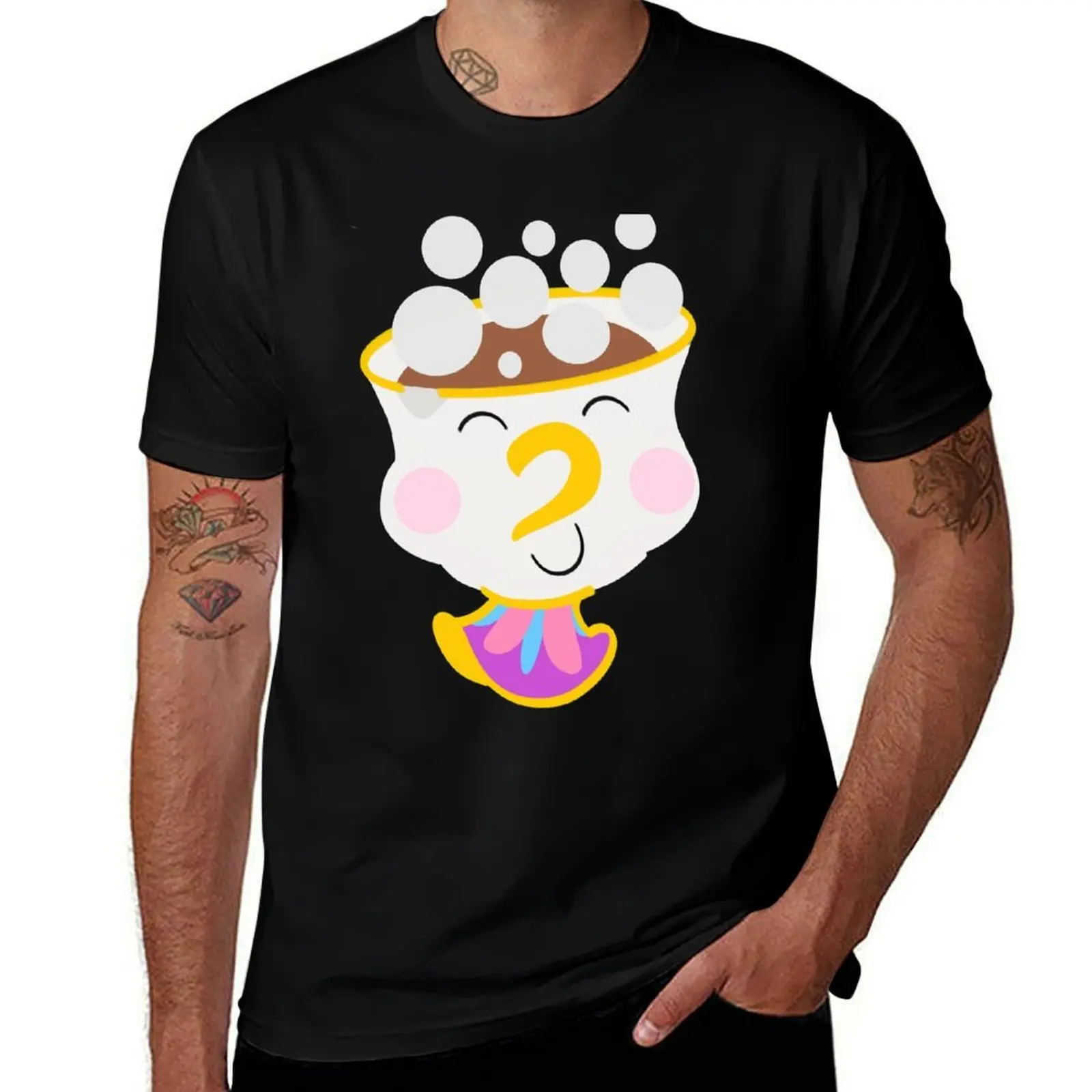Chip Teacup T-Shirt Simple Solid Color Crew Neck Tee
