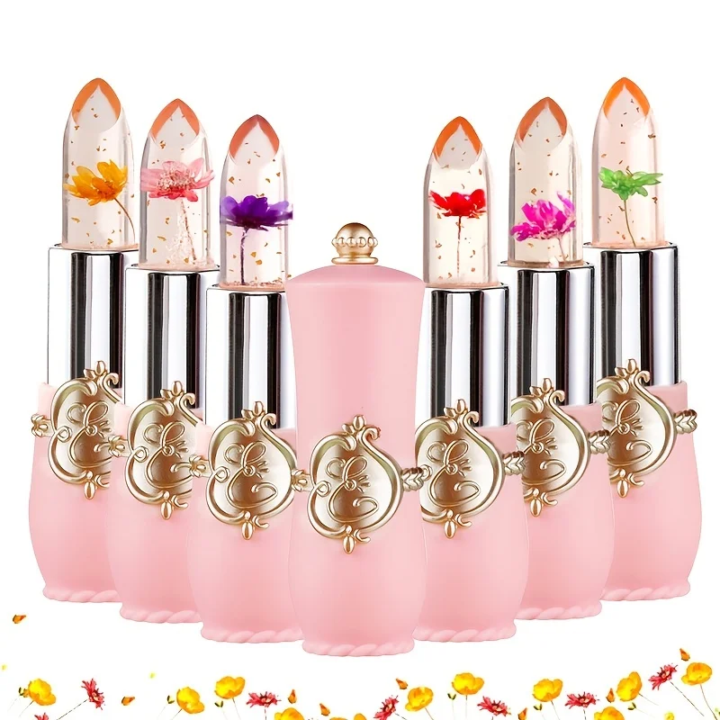 make up 6pcs Lipstick Set Flower Jelly Crystal Clear Long Lasting Lips Color Change Pink lip gloss Cosmetics