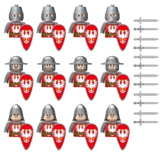 Średniowieczny rycerz wojskowy MOC klocki zamek żołnierz figurki broń akcesoria kask tarcza cegły zabawki prezentowe dla dzieci