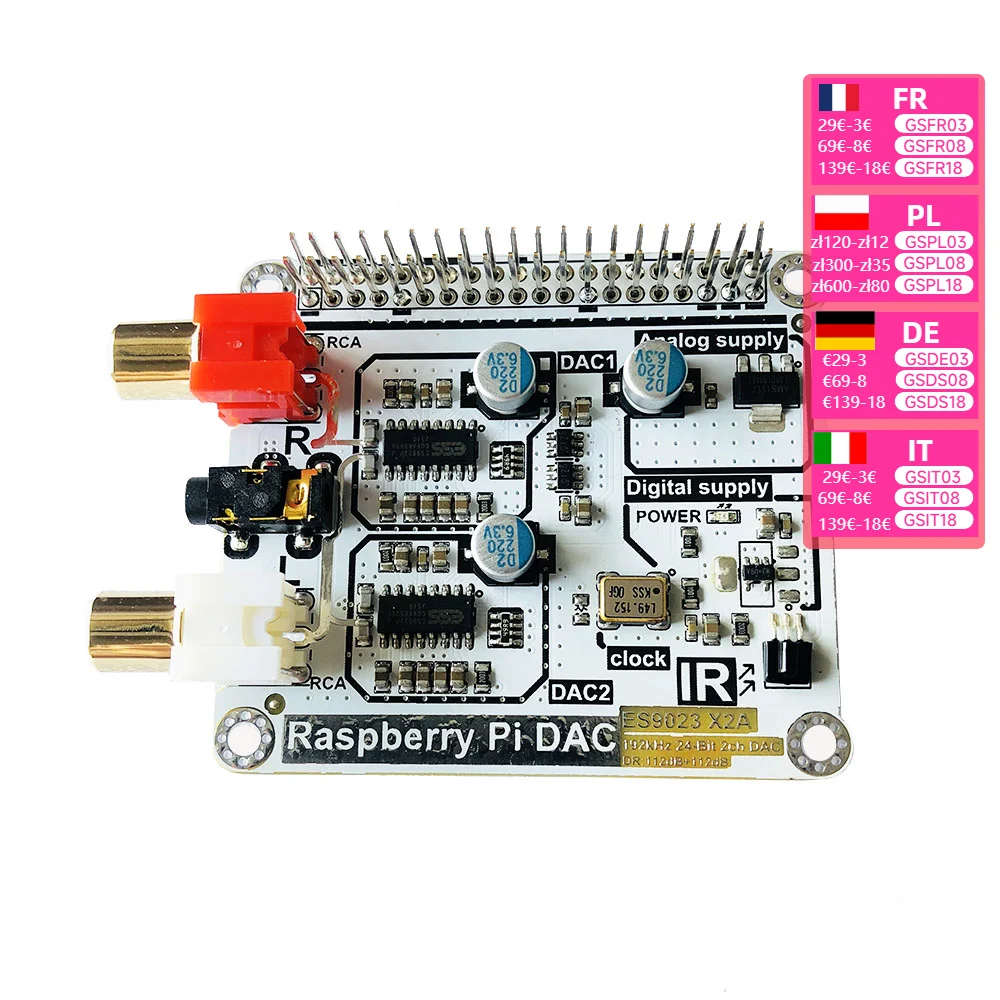 Nvarcher Dual ES9023 DAC I2S Digital Audio Sound Card Expansion Decode Board volumio moode For Raspberry Pi 4B 3B 2B ZERO(W)