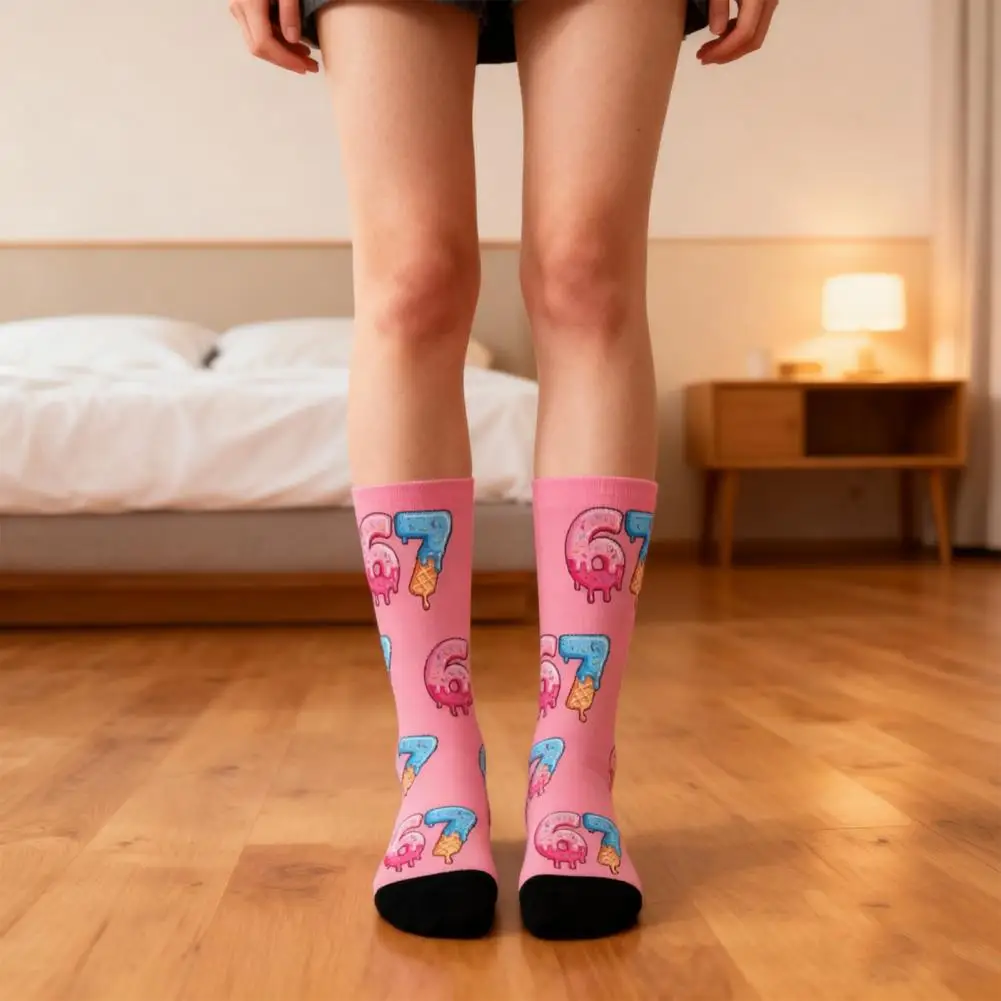 67 Meme Casual Socks Ice Cream 6 7 Crew Socks Funny Donut Six Seven Socks Gifts Funny Unisex Wear For Women Men Family Friends