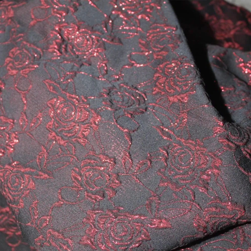 

Темно-красная роза, жаккардовая ткань, креативное платье ханьфу, модная одежда, дизайнерская ткань, материал для шитья одежды своими руками на метр