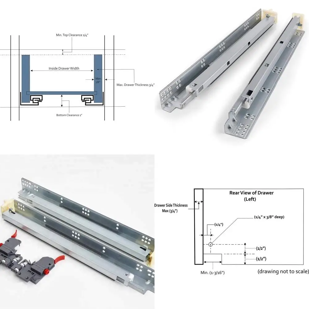 

18 скрытых направляющих для выдвижных ящиков с плавным закрыванием для 3 ящиков