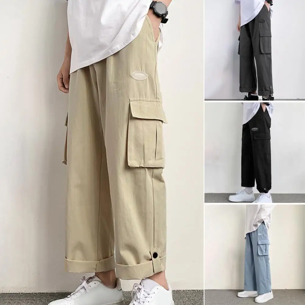 Pantalones Cargo de cintura media para hombre, pantalones de pierna ancha, pantalones sueltos de entrepierna profunda, ropa de calle de Hip Hop, Pantalones rectos