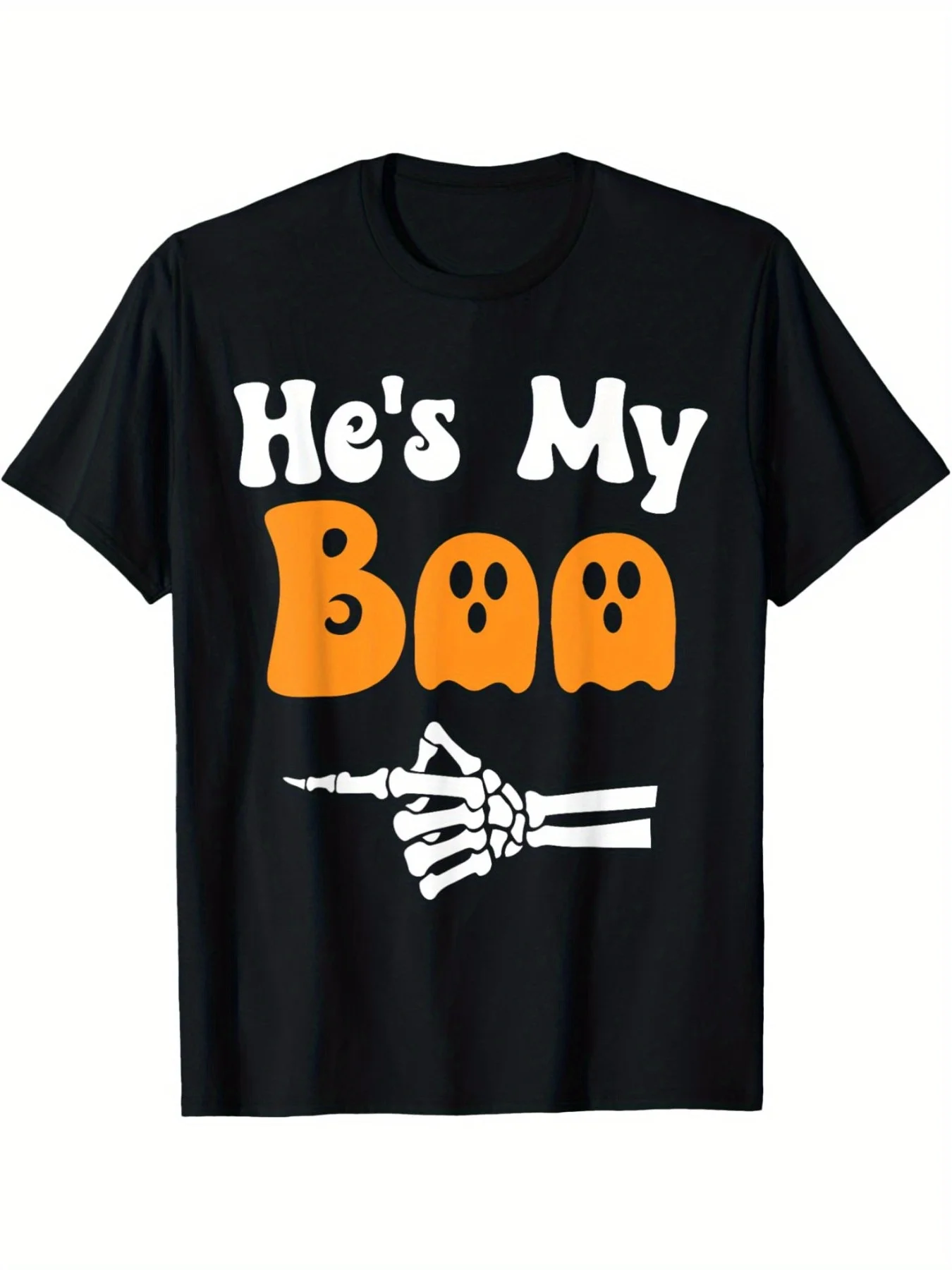 تي شيرت الهالوين بنمط شبح هندسي وأكمام قصيرة من نسيج القطن الخالص المحبوك المطاطي مناسب لجميع المواسم، ملابس يومية غير رسمية