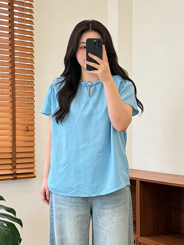 

Blue Oversized Shirt Women's Summer 2026 New Style Slimming Beautiful Lace Trim Belted Fly Sleeve Fashionable Korean Style