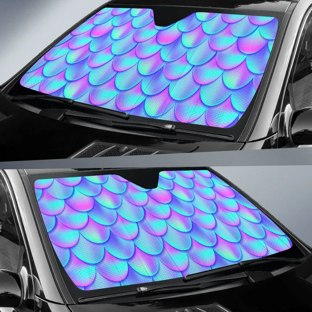 Teal Purple Mermaid Scales Pattern Print Car Sun Shade