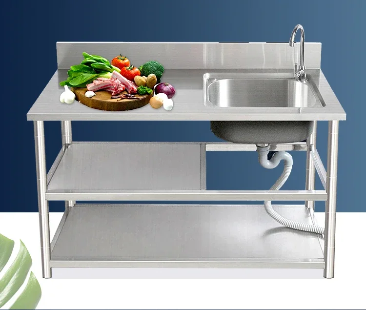 Kitchen stainless steel sink with bracket, vegetable washing basin countertop, integrated cabinet, household sink, workbench