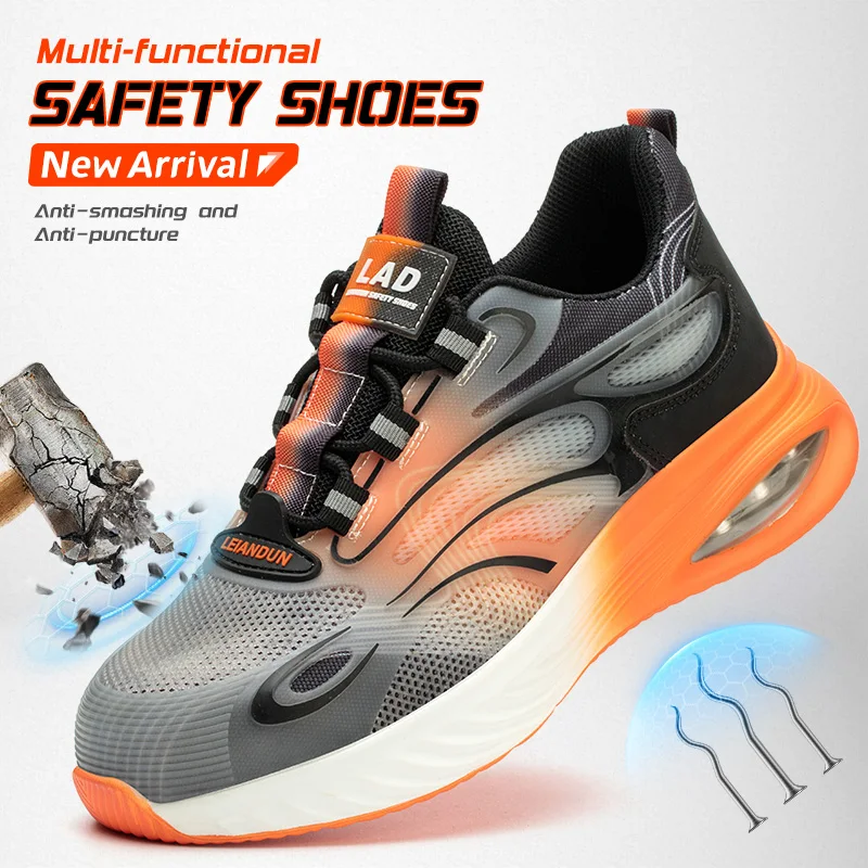 LEIANDUN Light And Soft Cushioned Men's Safety Shoes, Anti Smash And Anti Puncture Comfortable And Breathable Work Shoes