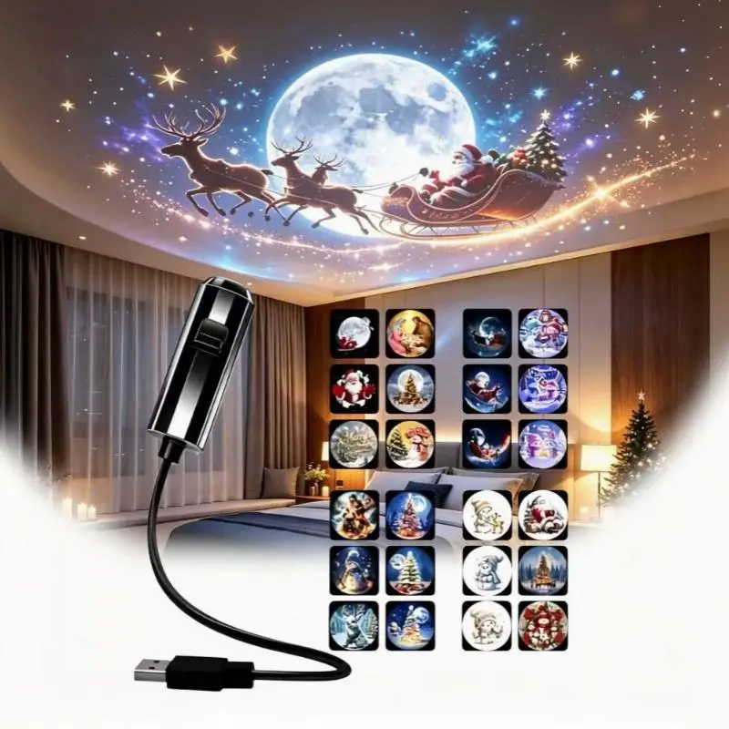 Christmas Projection LED Lamp Light 10/24Pcs Projection Patterns Adjustable Santa Xmas Decor Night Light