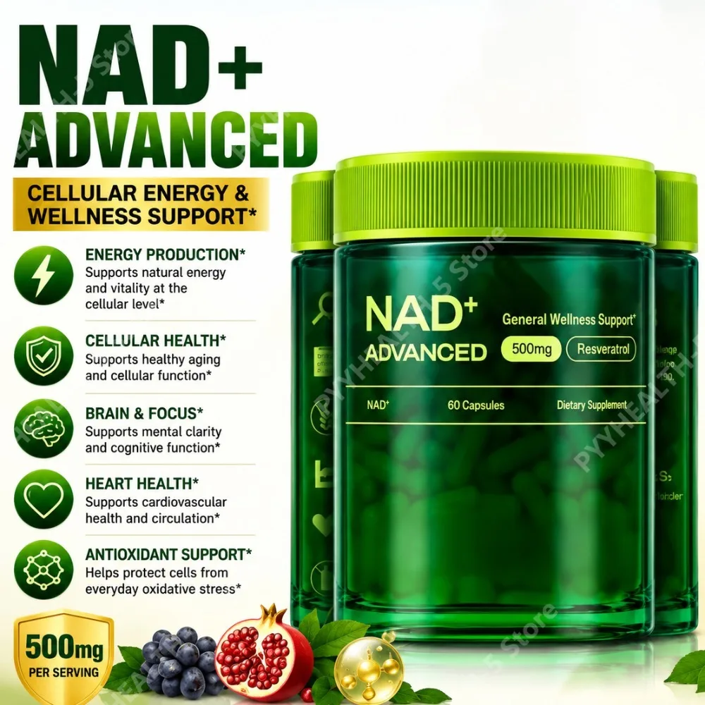 NAD+ Supplement Capsules with Trans Resveratrol 60 Count 30 Servings Vegetarian Daily Wellness Support for Men and Women Adults