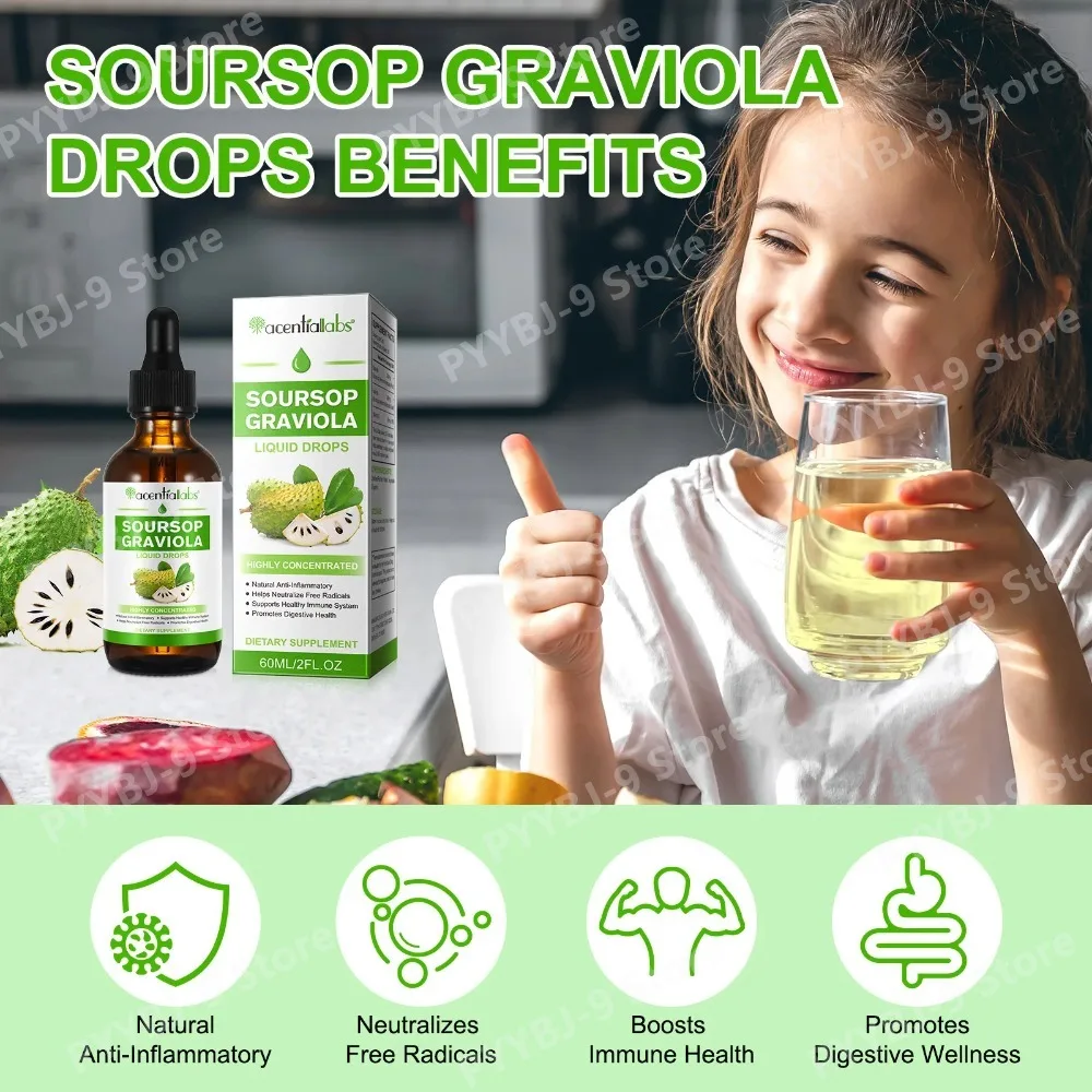 Acentiallabs Hot Sale 60ml Soursop Bitter Liquid Drops Dietary Supplements 100% Pure Organic Soursop Graviola Extract for Adlut