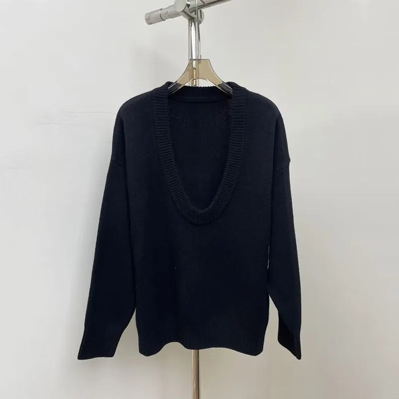 Suéter de malha feminino, pulôver solto com decote em u, suéter de viagem de alta qualidade, top casual versátil, primavera 2026 nova chegada, y2k