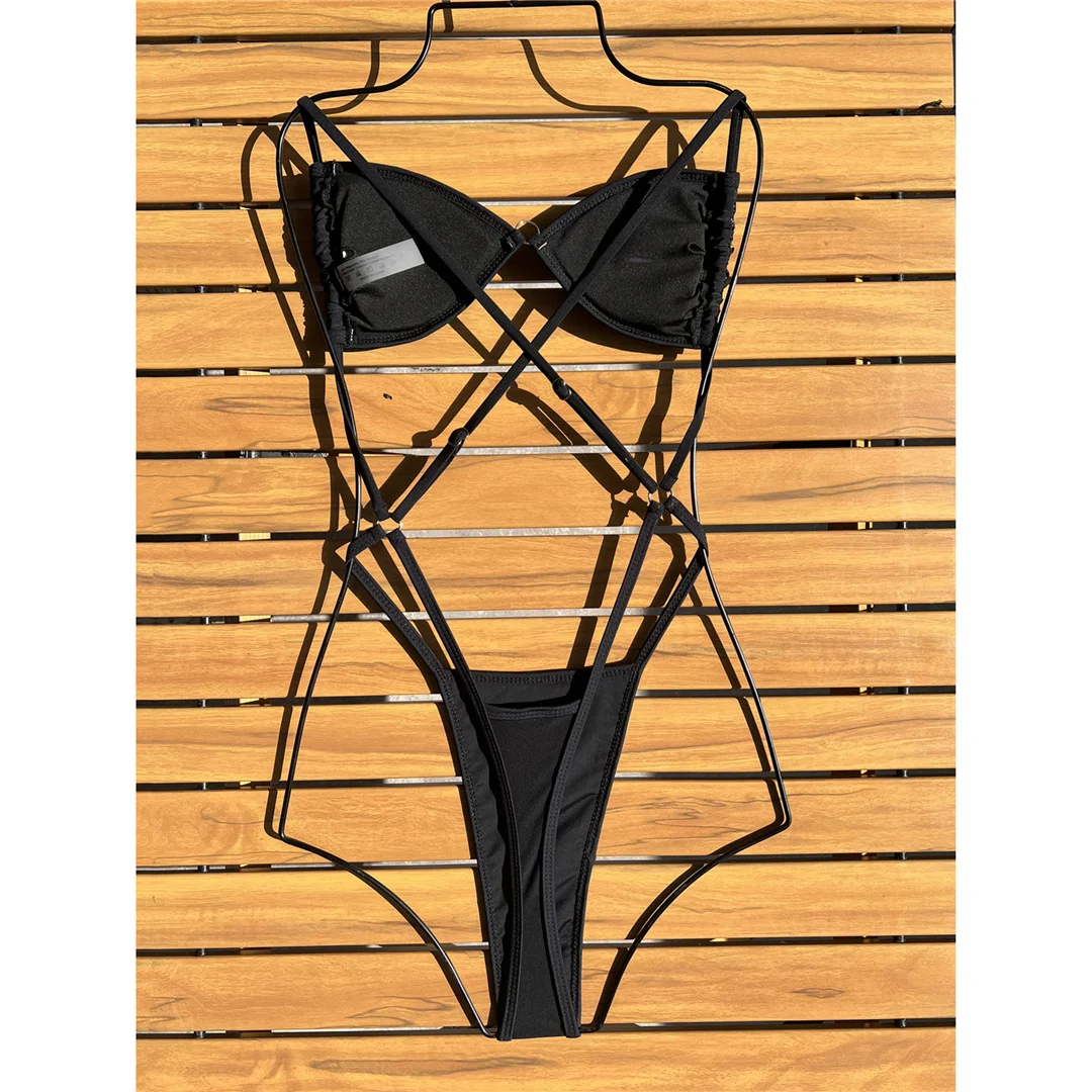 Glänzender Pailletten-Mini-Micro-Tanga-Einteiler-Badeanzug für Damen, Badebekleidung, Damen-Badeanzug mit gekreuztem Rücken und hohem Beinausschnitt, Badeanzug, Schwimmanzug V6653 – Detail 6