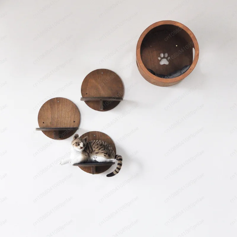 Cylinder + Jump Platform X3 Wall-mounted Cat Climbing Frame Jumping Platform, Cat Nest Felt Scratching Board Integrated