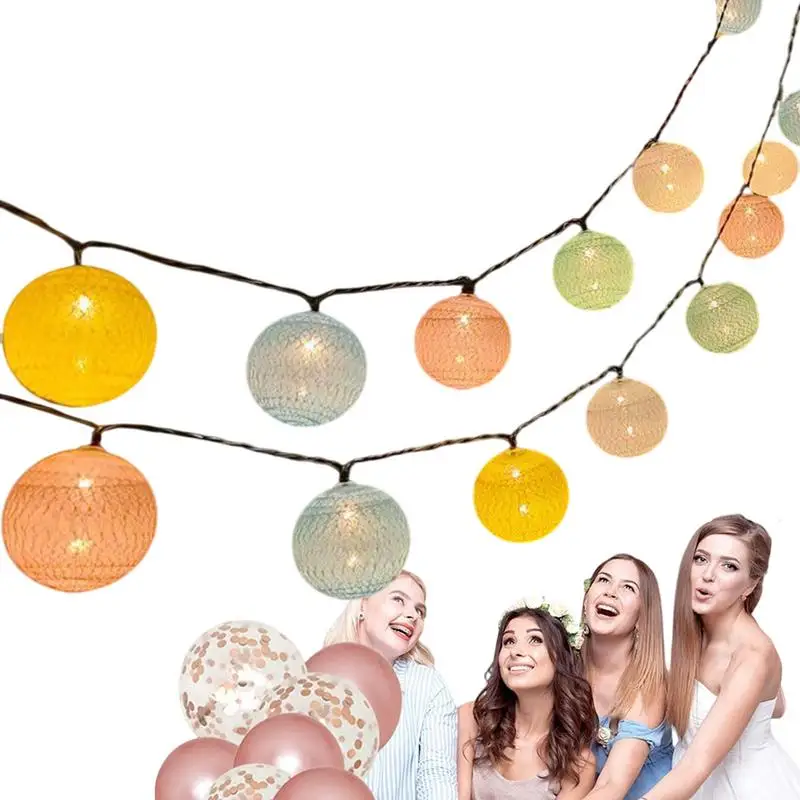 Globe String Lights 16 String Fairy Light Balls Indoor Waterproof With 96 Cotton Balls 3 Meters 8 Lighting Modes Indoor Outdoor